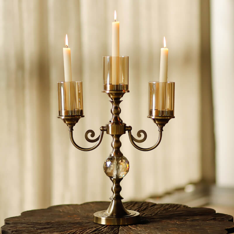 Metal Glass 3-Head Candle Holder - HOMYEA