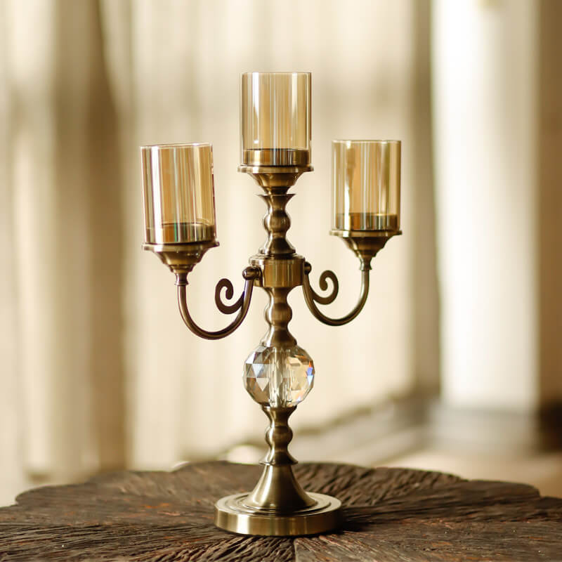 Metal Glass 3-Head Candle Holder - HOMYEA