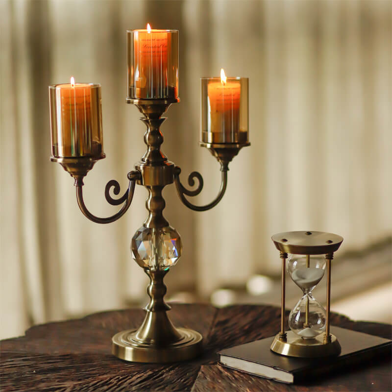 Metal Glass 3-Head Candle Holder - HOMYEA