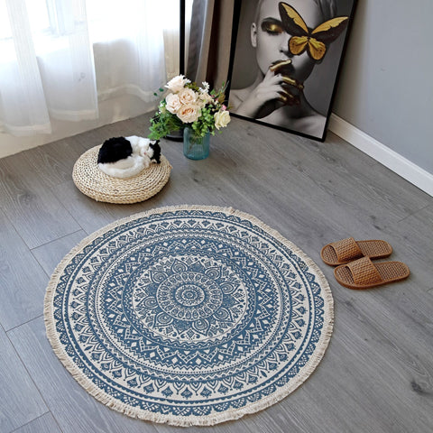 Printed Cotton Thread Braided Round Carpet - HOMYEA