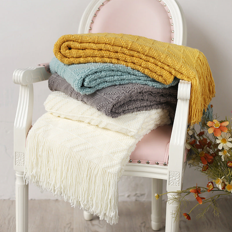 Fringe Lace Thin Rectangle Blanket - HOMYEA