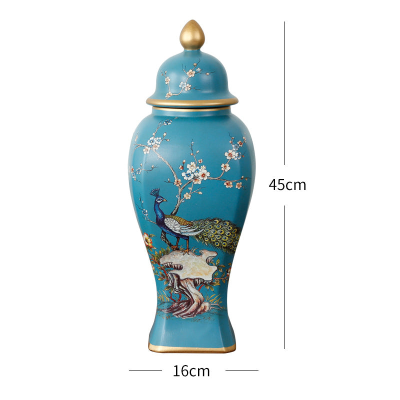 Ceramic Blue Peacock Vase - HOMYEA