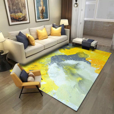 Watercolor Yellow and Gray Rectangular Rugs - HOMYEA