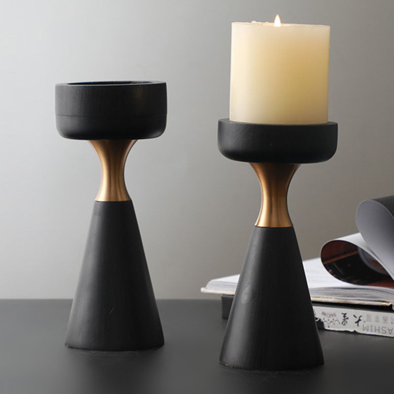 Modern Black Wooden Candlestick - HOMYEA