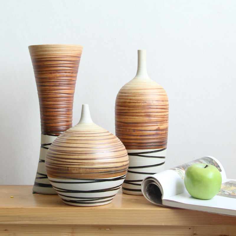 Stripe Printed Vintage Table Vases - Set of 3 - HOMYEA