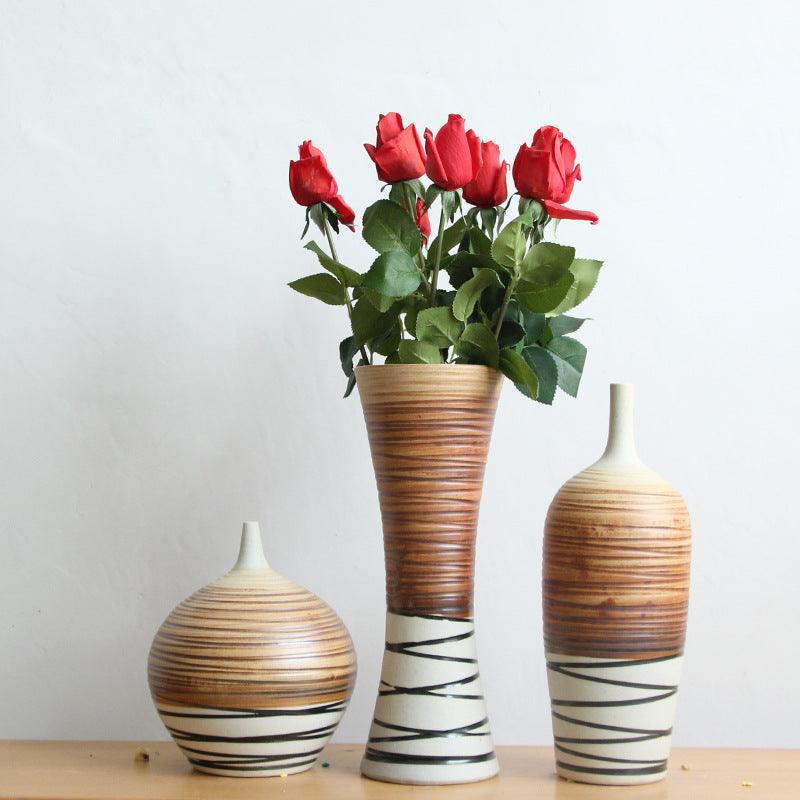 Stripe Printed Vintage Table Vases - Set of 3 - HOMYEA