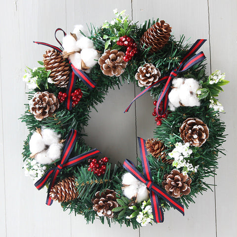 Simulation Pine White Cotton Christmas Wreath - HOMYEA