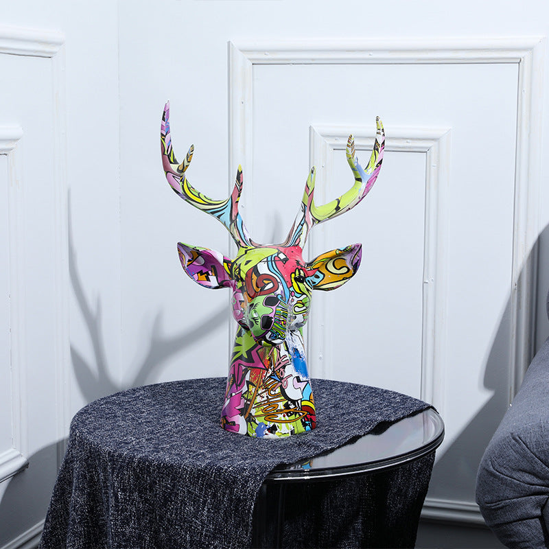 3D Colorful Deer Head Sculpture - HOMYEA