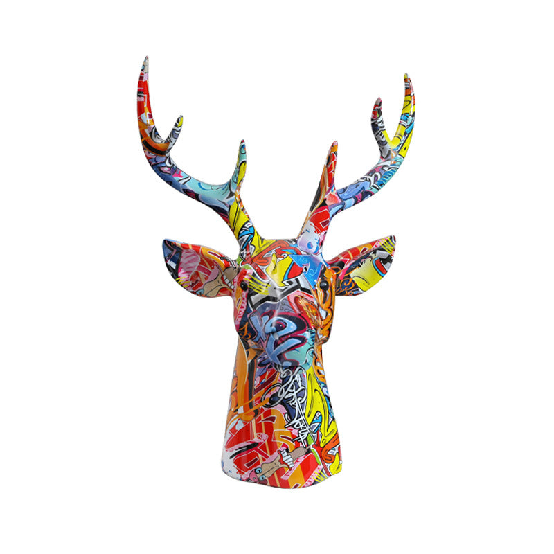 3D Colorful Deer Head Sculpture - HOMYEA