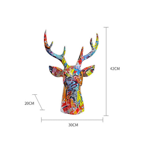 3D Colorful Deer Head Sculpture - HOMYEA