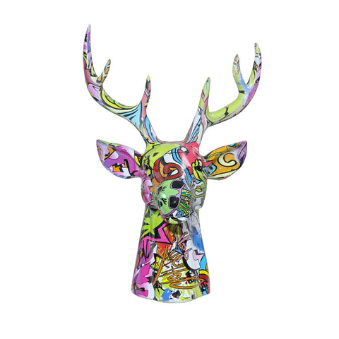 3D Colorful Deer Head Sculpture - HOMYEA