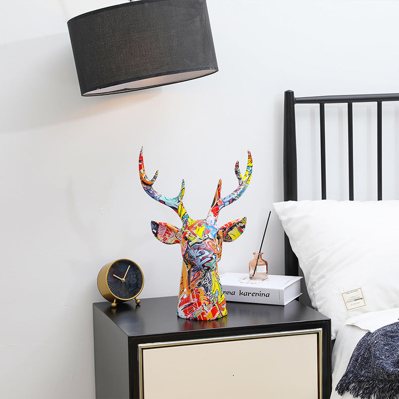 3D Colorful Deer Head Sculpture - HOMYEA