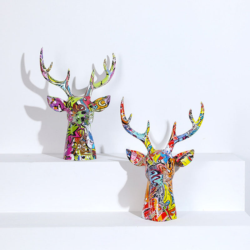 3D Colorful Deer Head Sculpture - HOMYEA