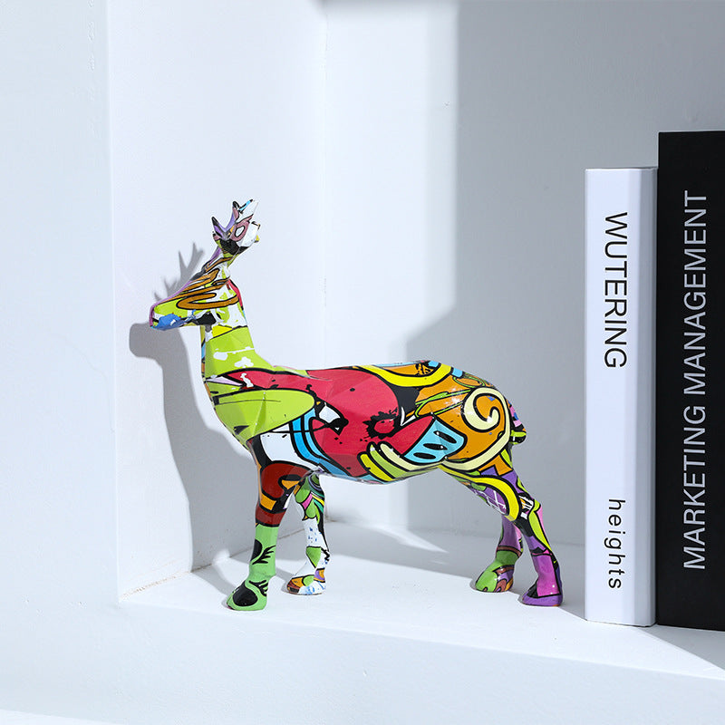 3D Colorful Resin Deer Statue Home Decor - HOMYEA