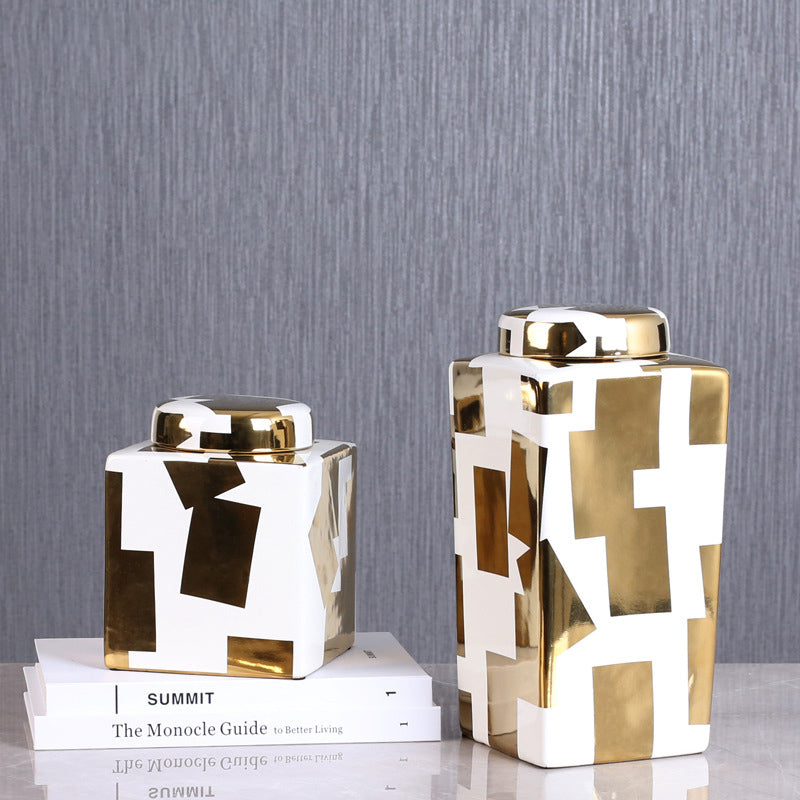 Simple Ceramic Gold Pattern Jars - HOMYEA