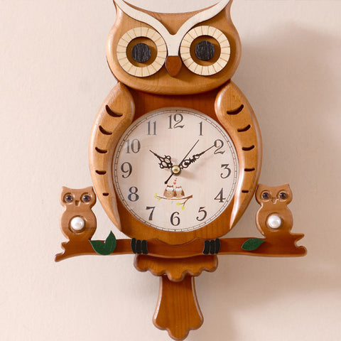 Wooden Owl Model Wall Clock - HOMYEA