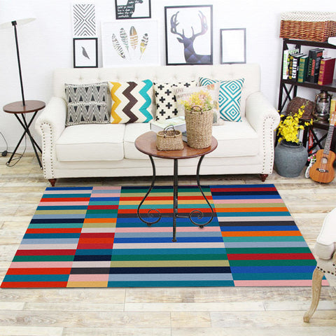 Rectangular Rugs With Multicolor Lines - HOMYEA