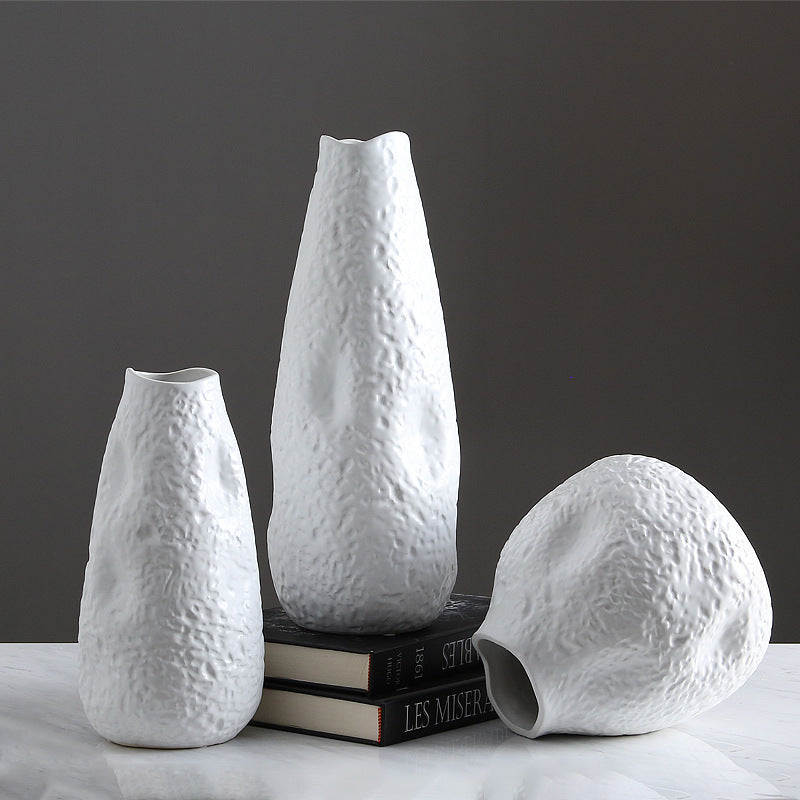 Simple Ceramic Advanced Grey Concave Vases - HOMYEA