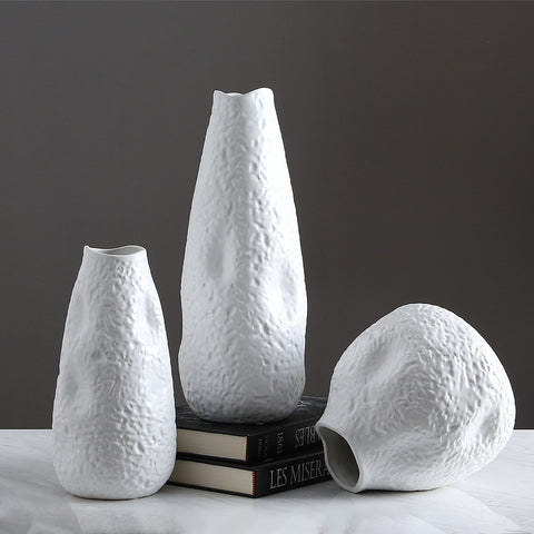 Simple Ceramic Advanced Grey Concave Vases - HOMYEA