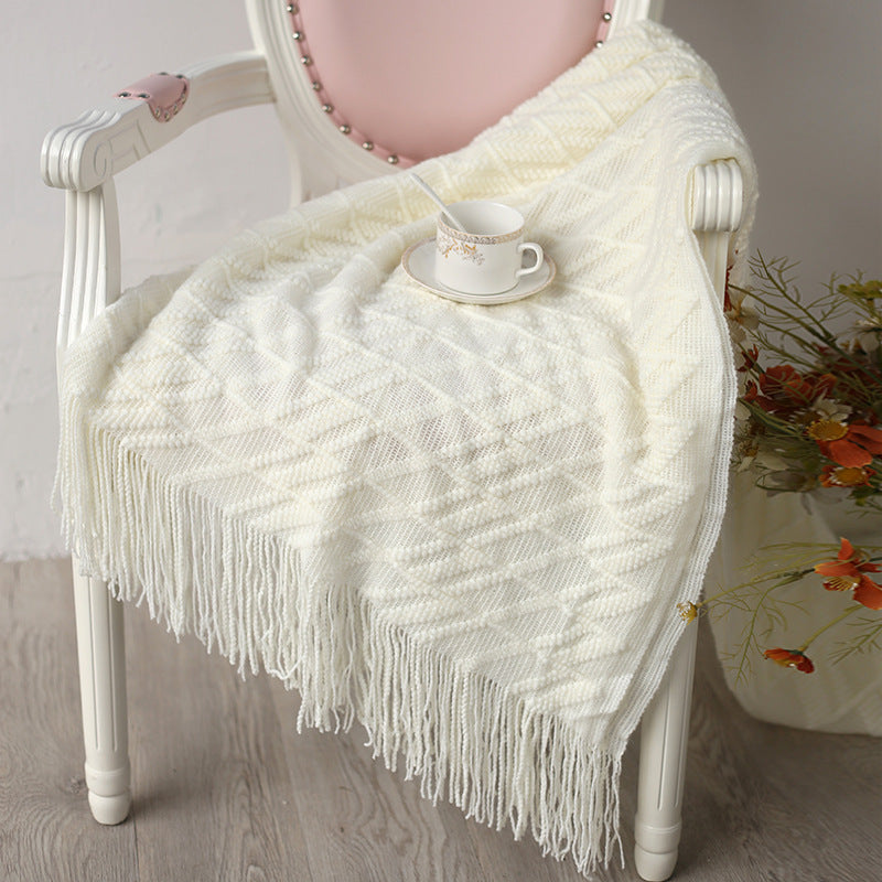 Fringe Lace Thin Rectangle Blanket - HOMYEA