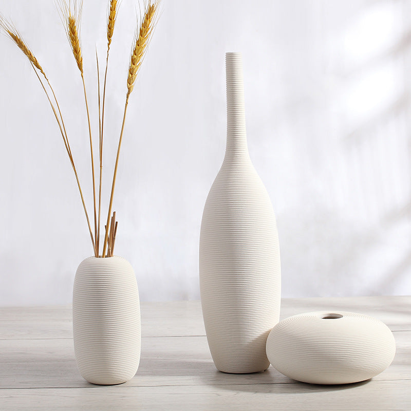 Striped White Ceramic Vases - HOMYEA