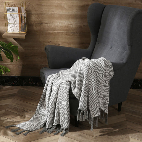 Fringed Cotton Blanket - HOMYEA