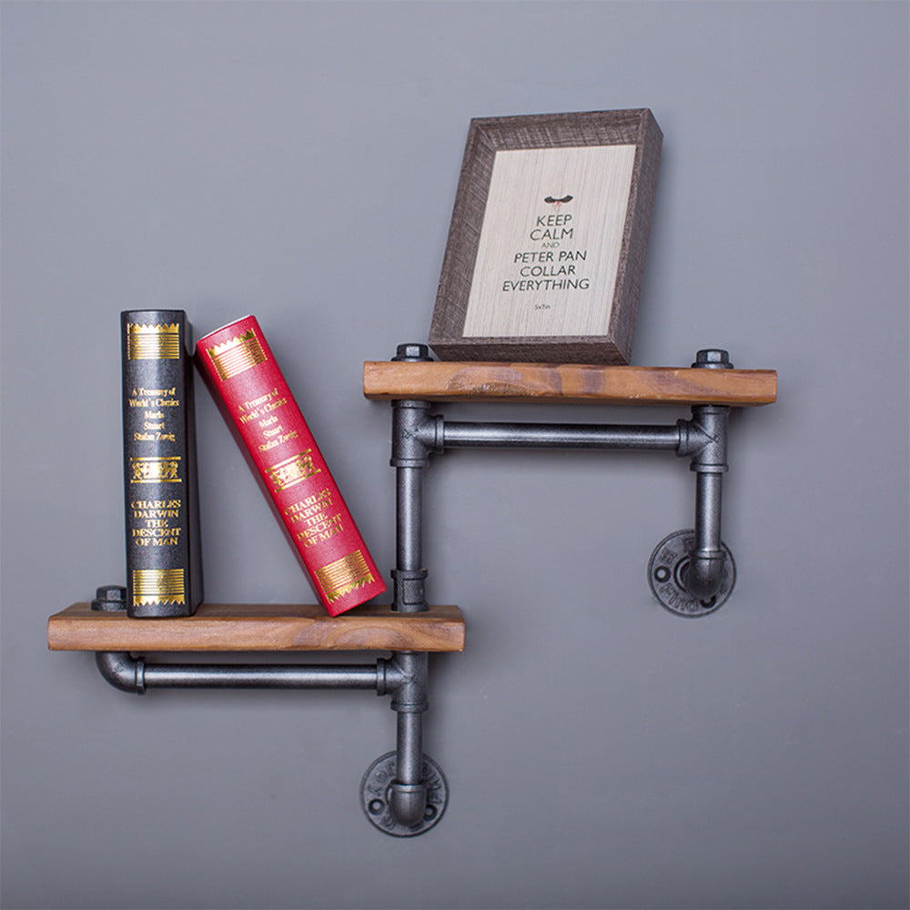 Wrought Iron Shelf Solid Wood Shelf - HOMYEA