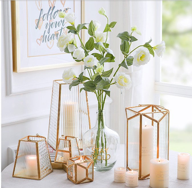 Geometric Golden Glass Candle Holder - HOMYEA