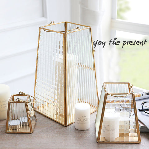 Geometric Golden Glass Candle Holder - HOMYEA