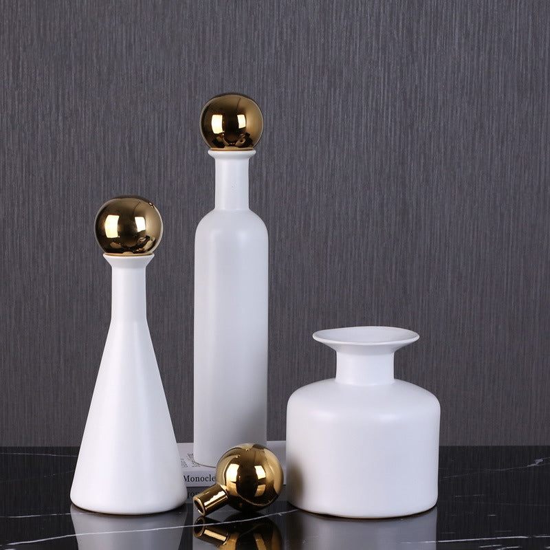 Golden Ball Cap Ceramic Vase - HOMYEA