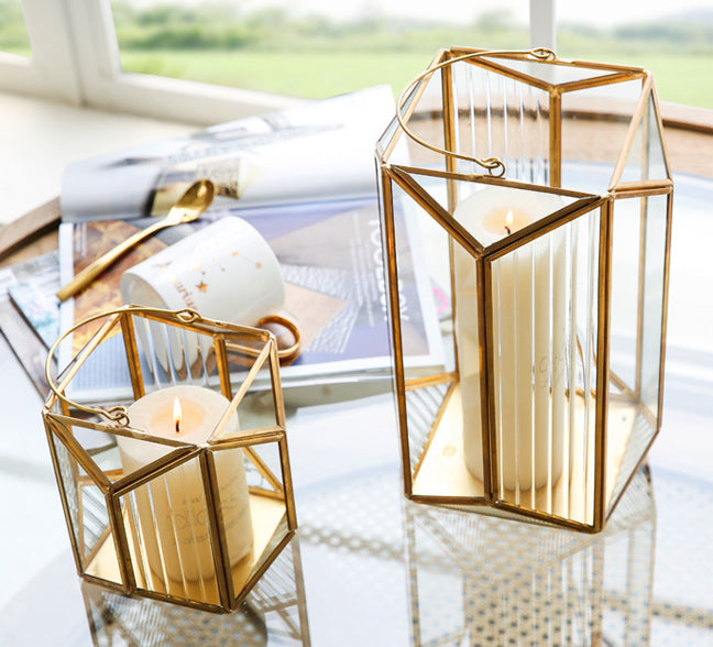 Geometric Golden Glass Candle Holder - HOMYEA