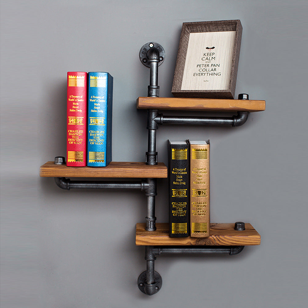 Wrought Iron Shelf Solid Wood Shelf - HOMYEA