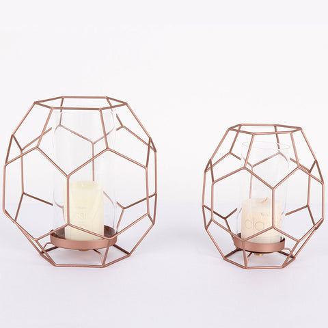 Iron Rose Gold Geometric Shape Candle Holder - HOMYEA