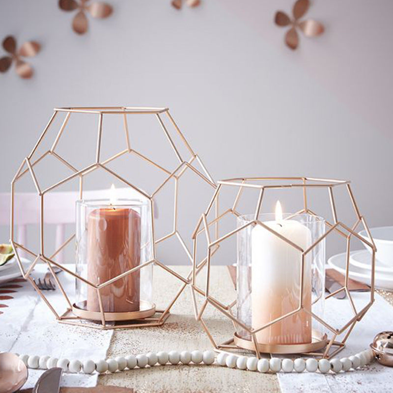 Iron Rose Gold Geometric Shape Candle Holder - HOMYEA