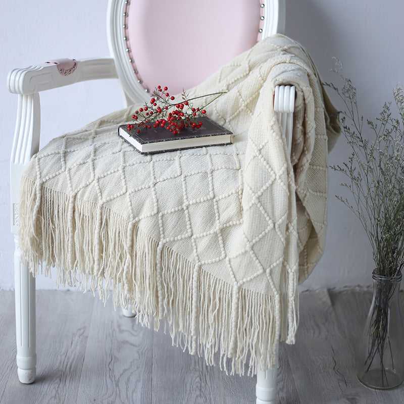 Lined Work Fringe Lace Blanket - HOMYEA