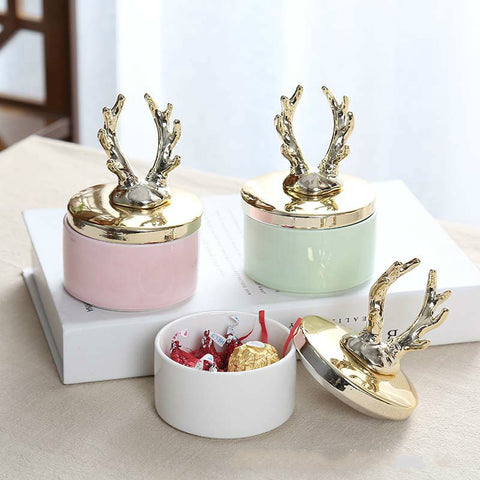 Golden Antler Ceramic Storage Box - HOMYEA