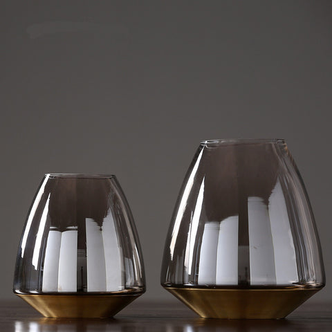 Smoked Colored Golden Bottom Glass Vases - HOMYEA