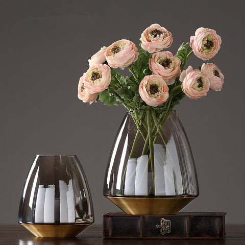 Smoked Colored Golden Bottom Glass Vases - HOMYEA