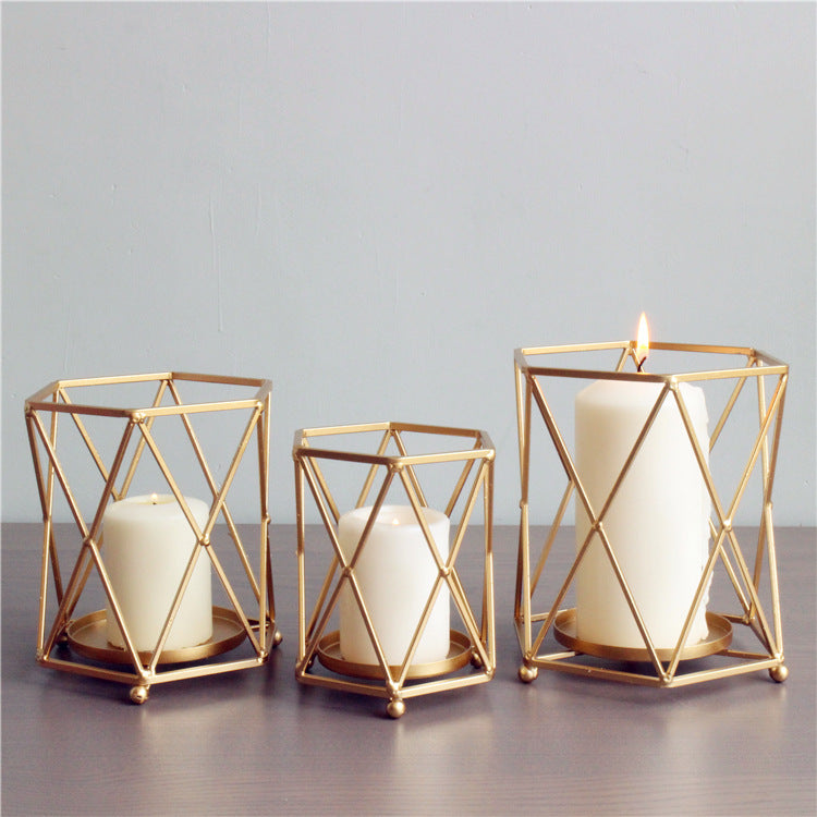 Gold Geometric Wrought Candle Holder - HOMYEA