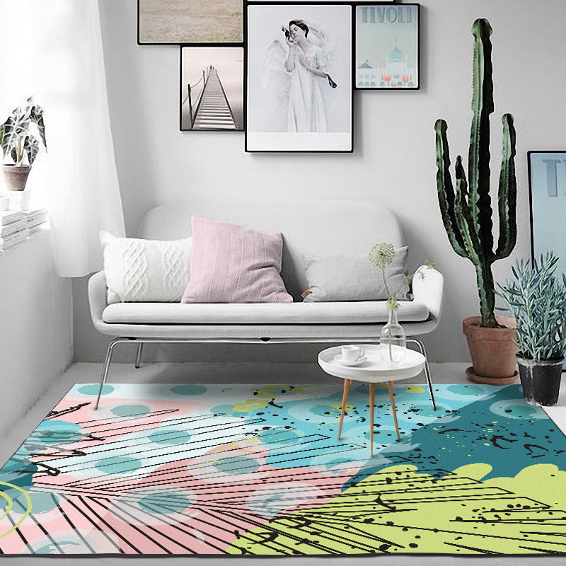 Rectangular Rugs With Watercolor Leaves - HOMYEA