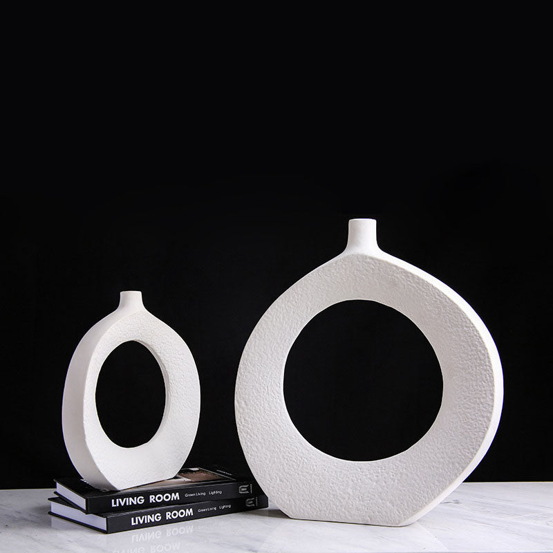 Nordic Ceramic White Creative Circle Vase - HOMYEA