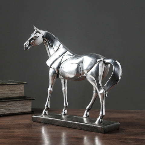 Vintage Silver Horse Resin Sculpture - HOMYEA