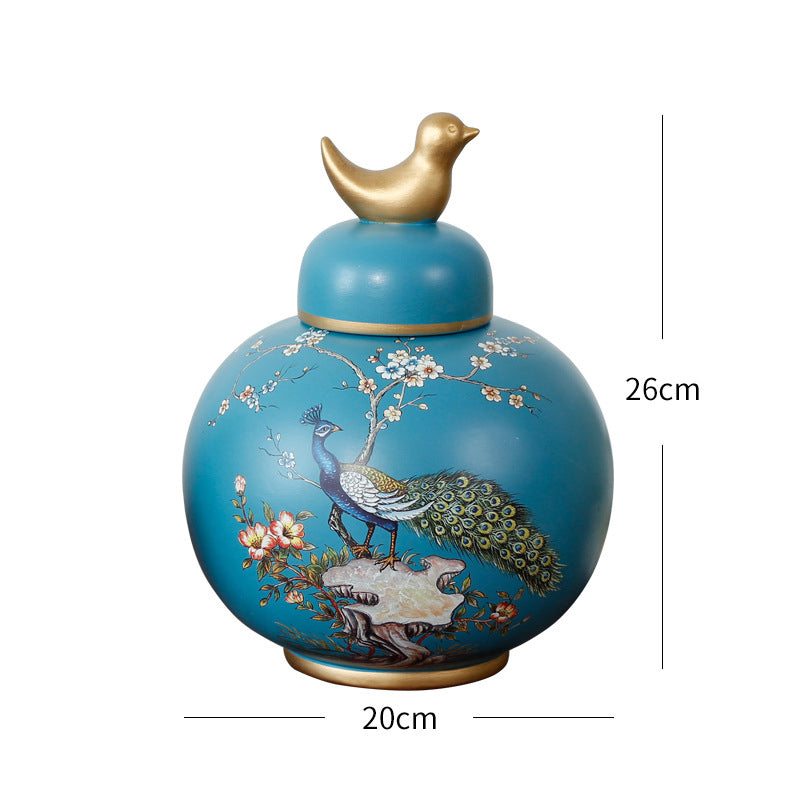 Ceramic Blue Peacock Vase - HOMYEA