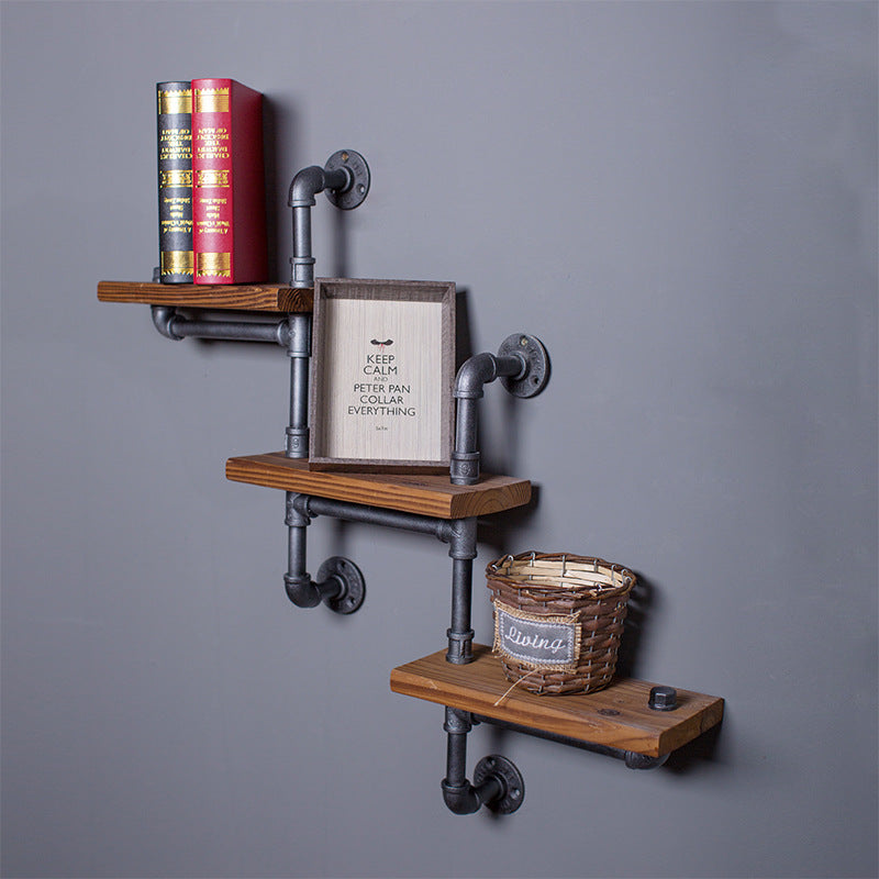 Wrought Iron Shelf Solid Wood Shelf - HOMYEA