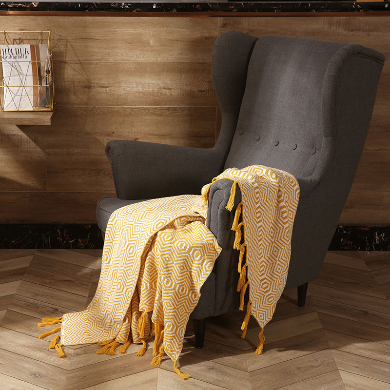 Fringed Cotton Blanket - HOMYEA