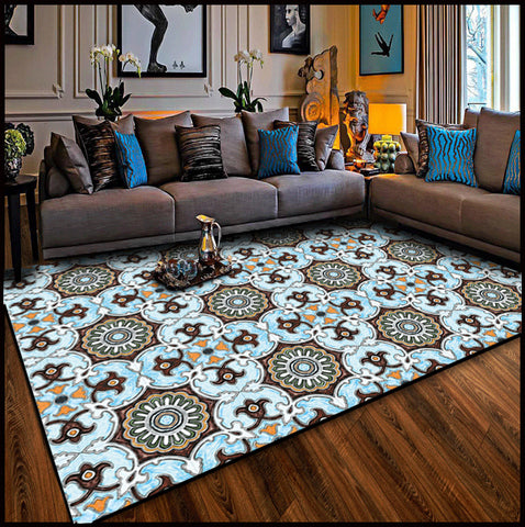 Blue Pattern Rectangular Rugs - HOMYEA