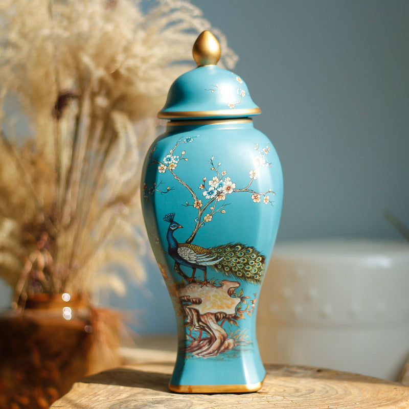 Ceramic Blue Peacock Vase - HOMYEA