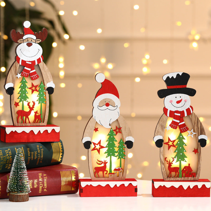 Glowing Painted Wooden Santa Claus - HOMYEA