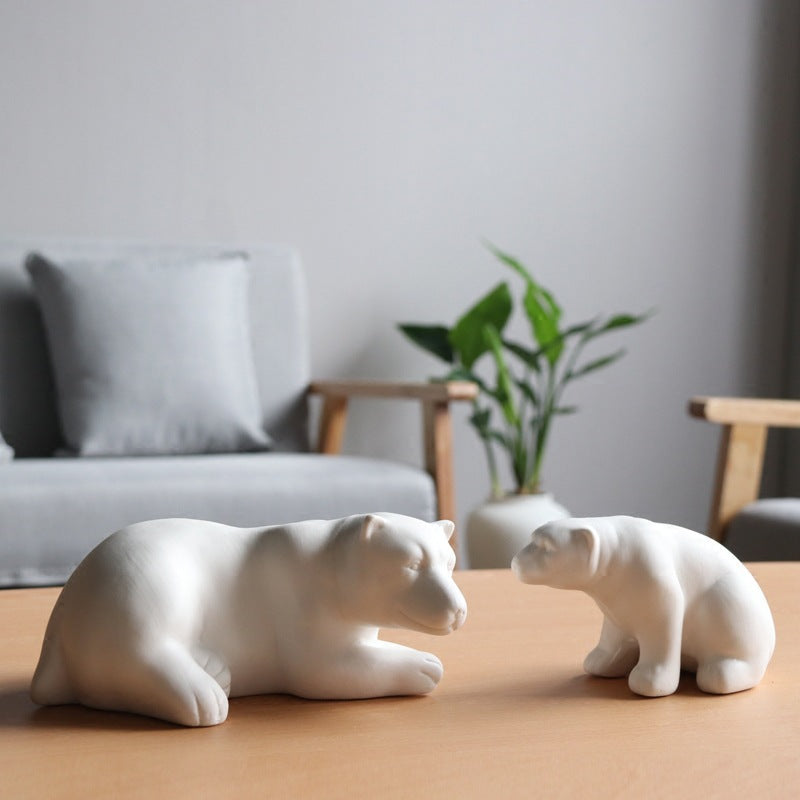 White Ceramic Bear Sculpture - HOMYEA