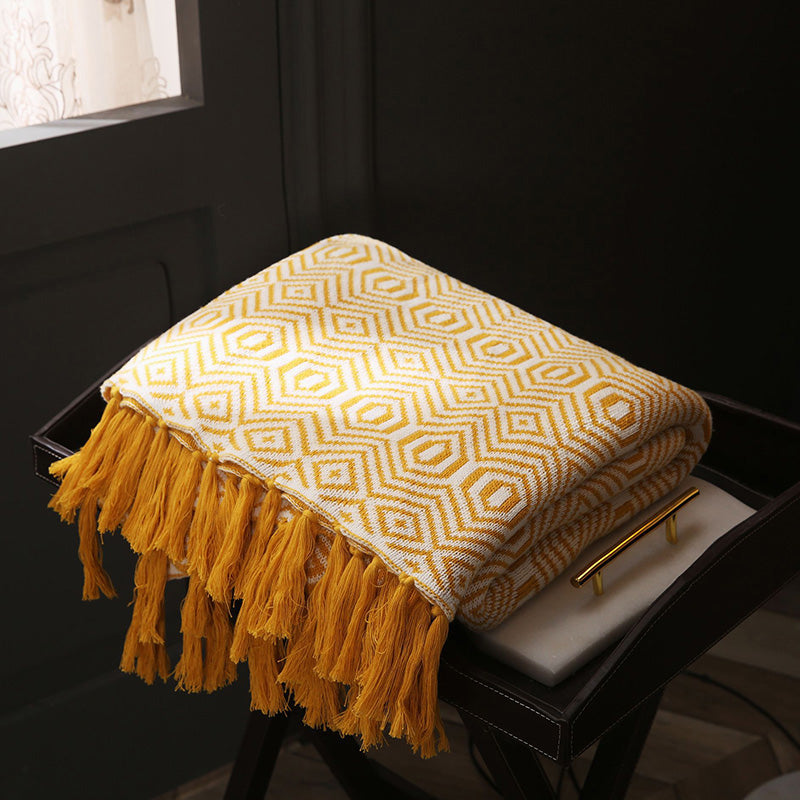 Fringed Cotton Blanket - HOMYEA